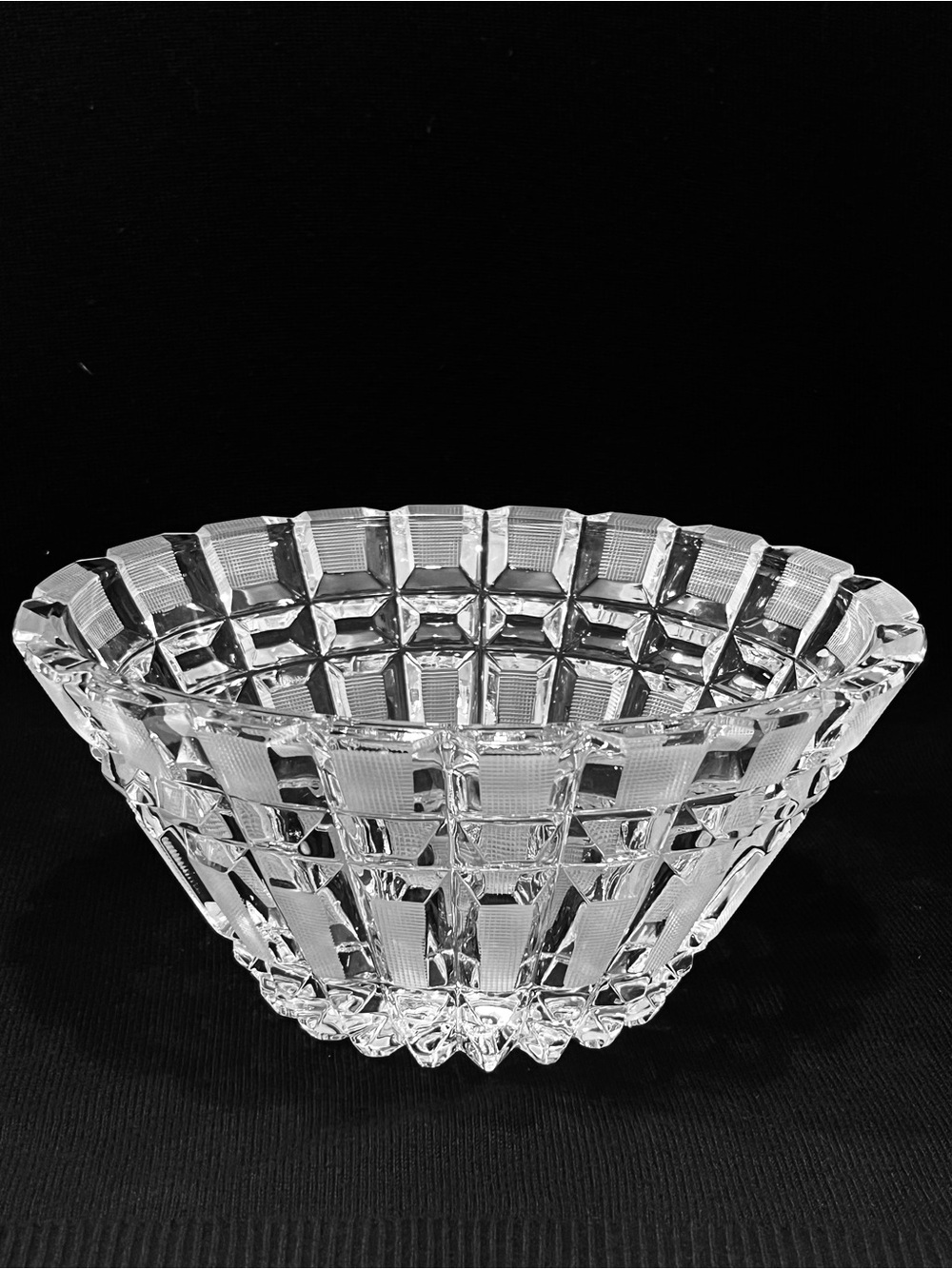 Antique 1930’s Hand Cut Crystal Etching Panels Heavy Small Bowl 7.5”